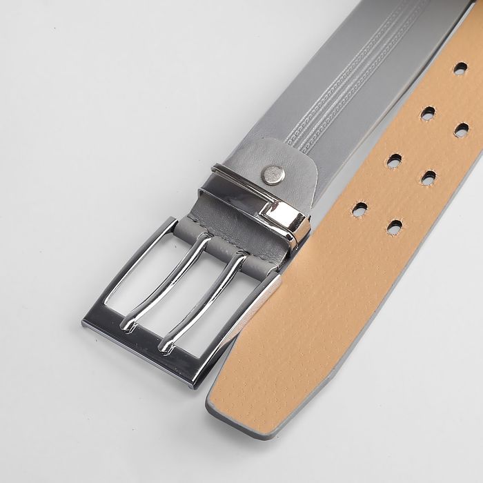 Ремень мужской, ширина 4 см, винт, пряжка-хомут, цвет серый