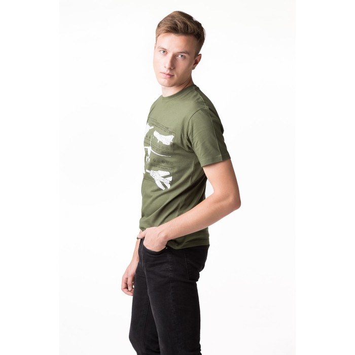 Футболка мужская, цвет зелёный, принт МИКС, размер 48