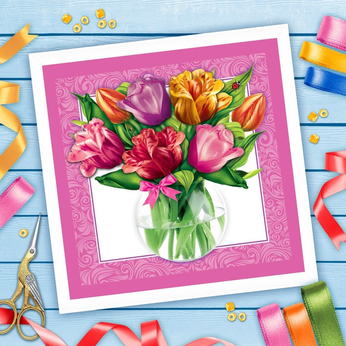 Вышивка лентами "Тюльпаны", 35 х 35 см