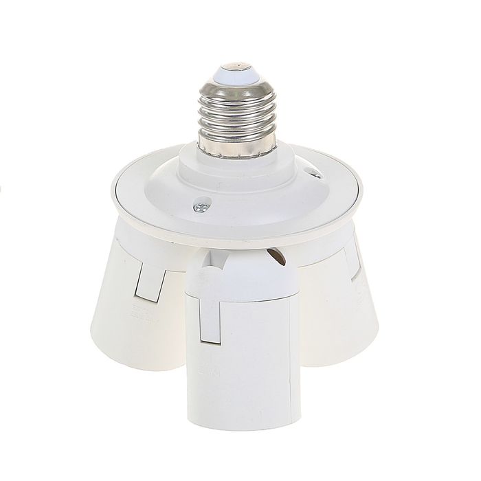 Переходник с цоколя E27 на 3хE27 узкий, белый