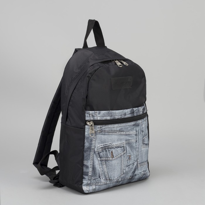 Рюкзак молодёжный на молнии, 1 отдел, наружный карман, цвет чёрный/голубой