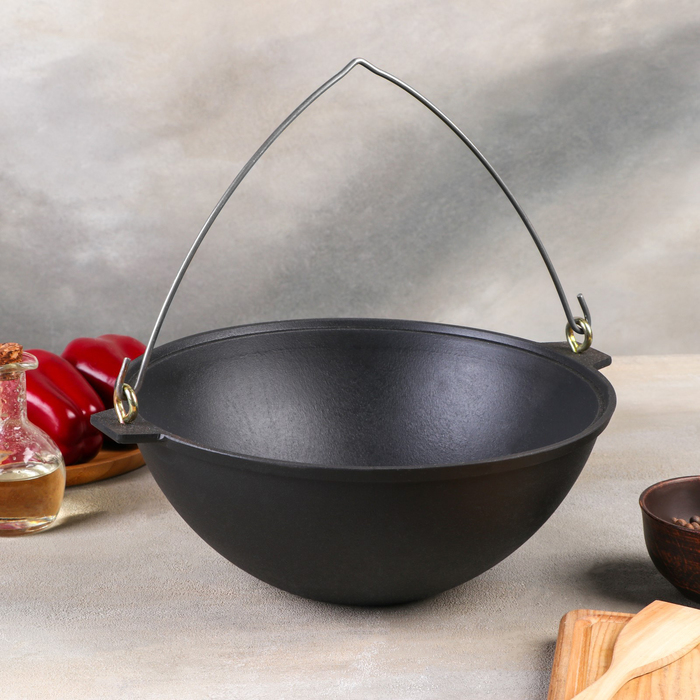 Котел 5 л с дужкой, с чугунной крышкой-сковородой