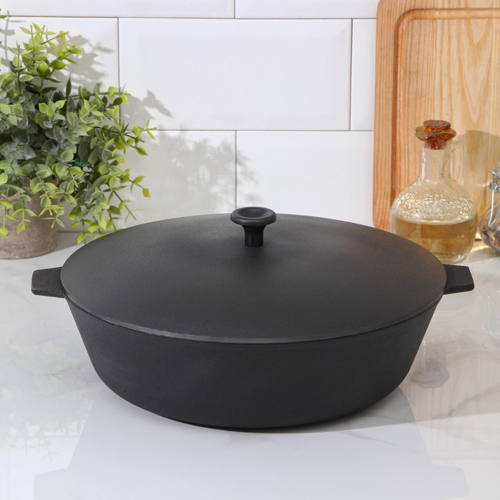 Сковорода 28 см, h=8 см, с двумя ушками, бакелитовая ручка, алюминиевая крышка