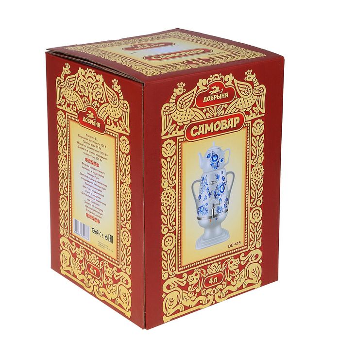 Самовар электрический "Добрыня" DO-415, 4 л, белый "гжель"