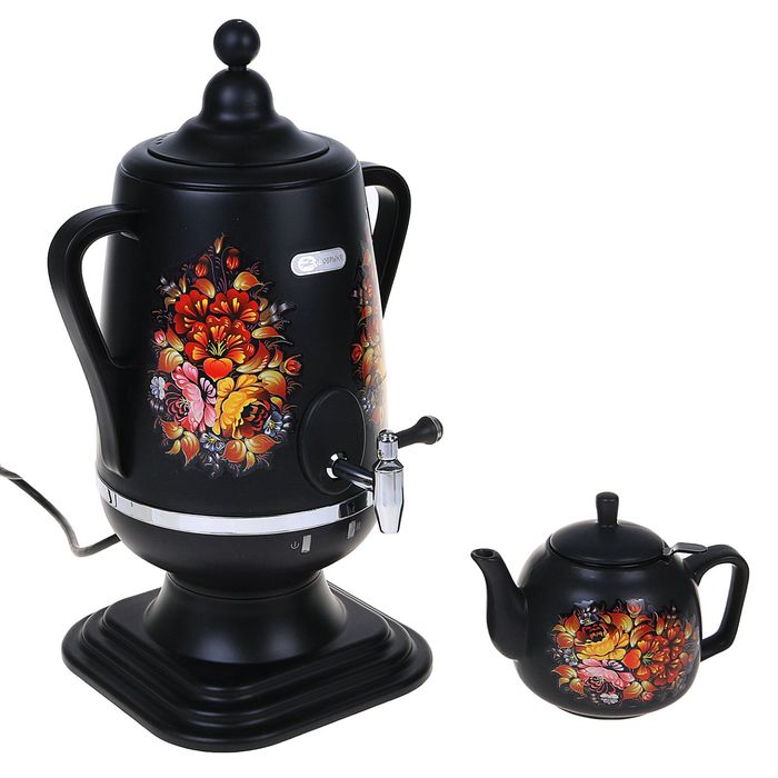 Самовар электрический "Добрыня" DO-416, 4 л, черный "хохлома"