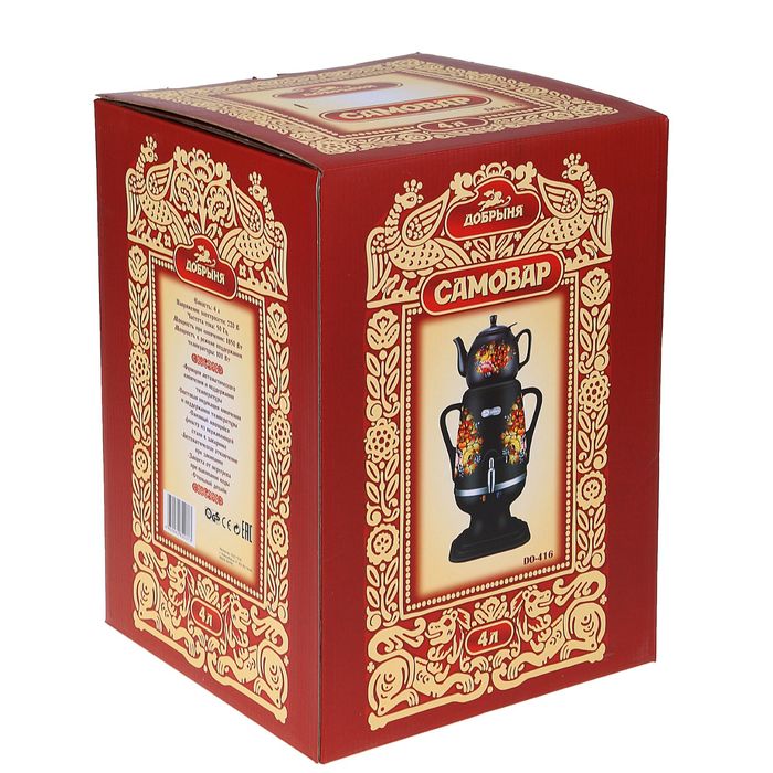 Самовар электрический "Добрыня" DO-416, 4 л, черный "хохлома"
