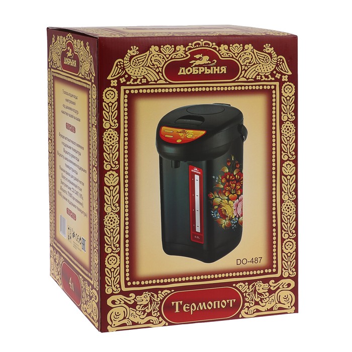 Чайник-термос электрический "Добрыня" DO-487, 4.2 л, "хохлома"