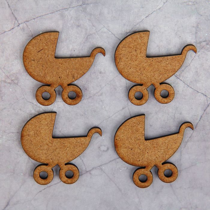 Декоративный элемент для творчества "Коляска" набор 4 шт, 4х4 см (ДЕК-294)