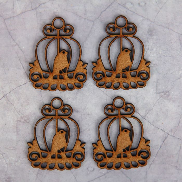 Декоративный элемент для творчества "Птичка в клетке" набор 4 шт, 4х5 см (ДЕК-305)