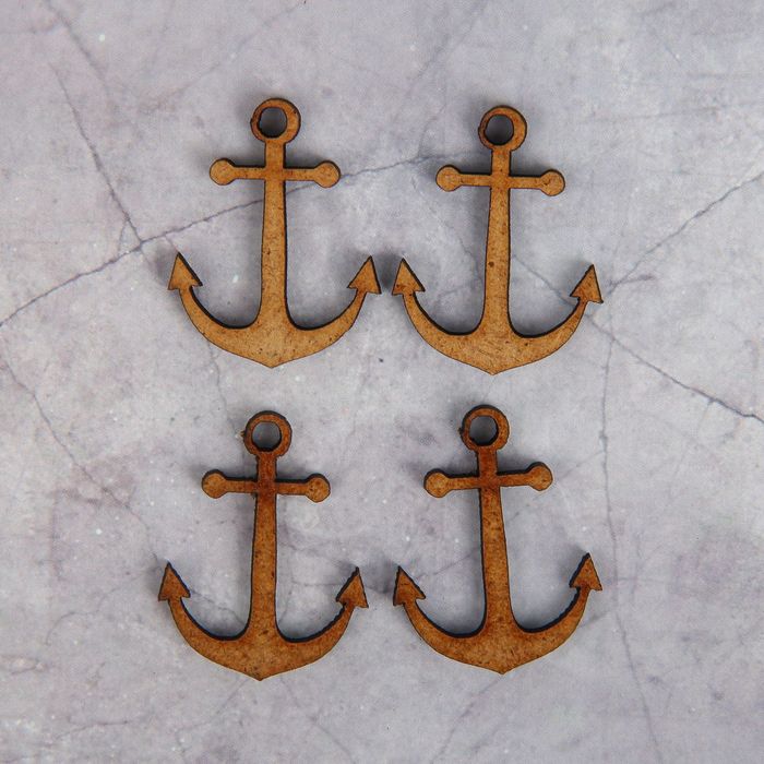 Декоративный элемент для творчества "Якорь" набор 4 шт, 3х2 см (ДЕК-329)