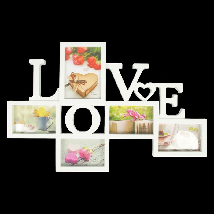 Фоторамка пластик на 5 фото 10х15, 13х18 см "Любовь" белая 42х64х3 см
