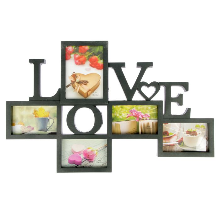Фоторамка пластик на 5 фото 10х15, 13х18 см "Любовь" чёрная 42х64х3 см