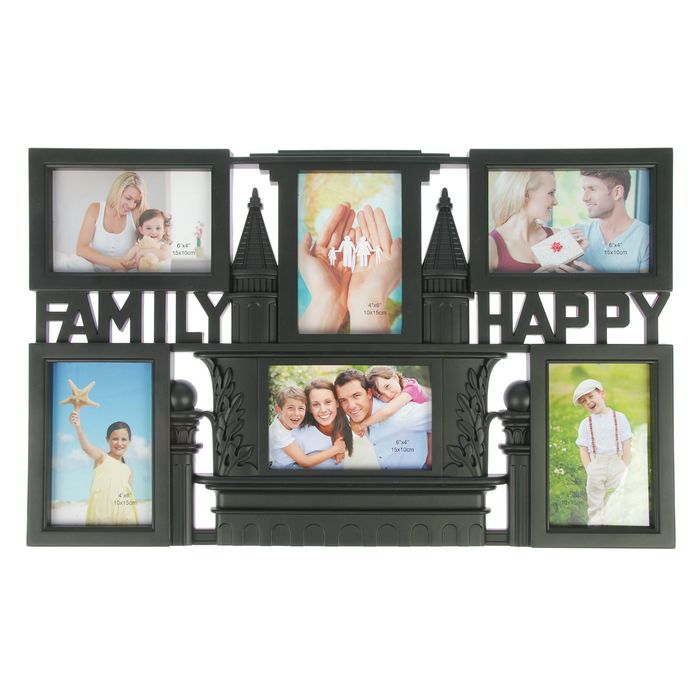 Фоторамка пластик на 6 фото 10х15 см "Счастливая семья" чёрная 35,5х56,5х2 см