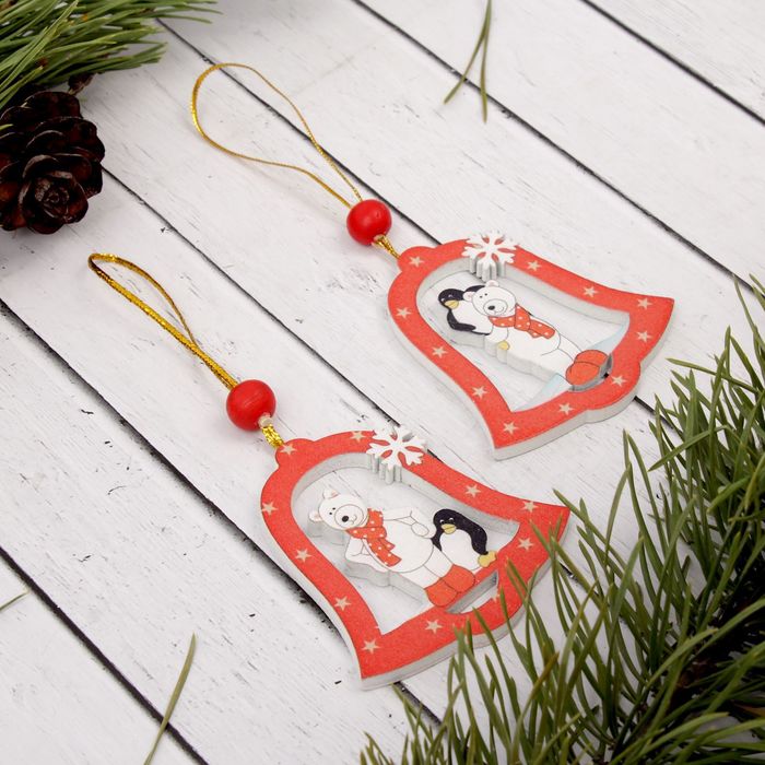 Подвеска новогодняя "Белый мишка в колокольчике", МИКС