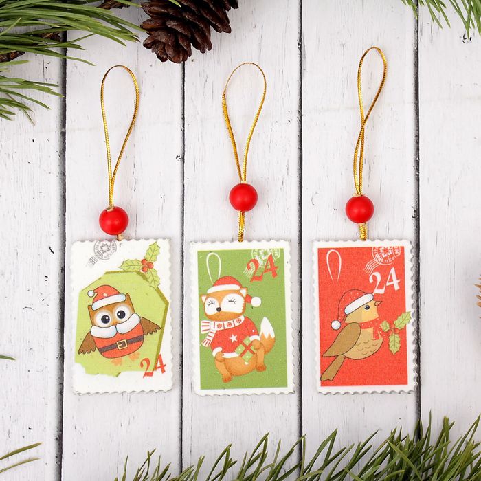 Подвеска новогодняя "Почтовая марка", МИКС