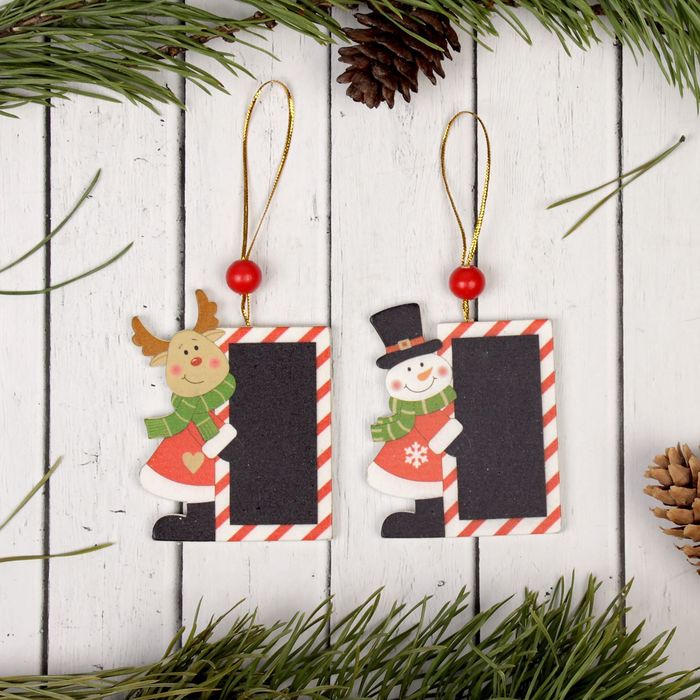 Подвеска новогодняя "Друзья" с досочкой для пожеланий, под мел, МИКС