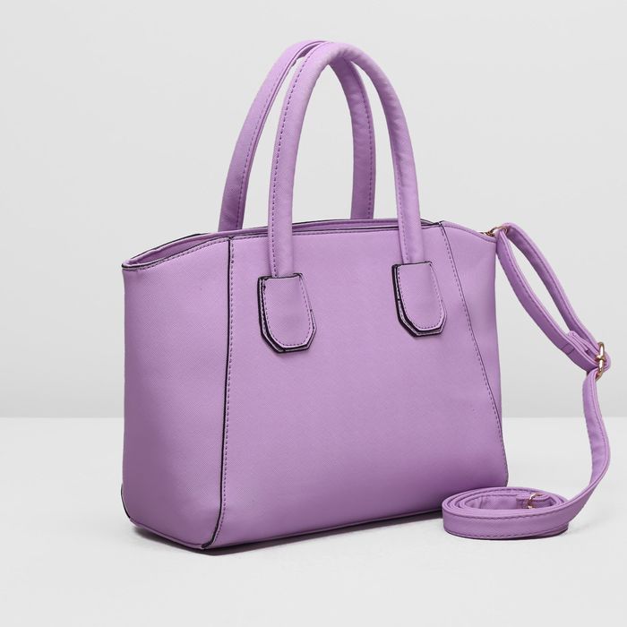 Сумка женская на молнии, 1 отдел с перегородкой, наружный карман, длинный ремень, цвет сиреневый