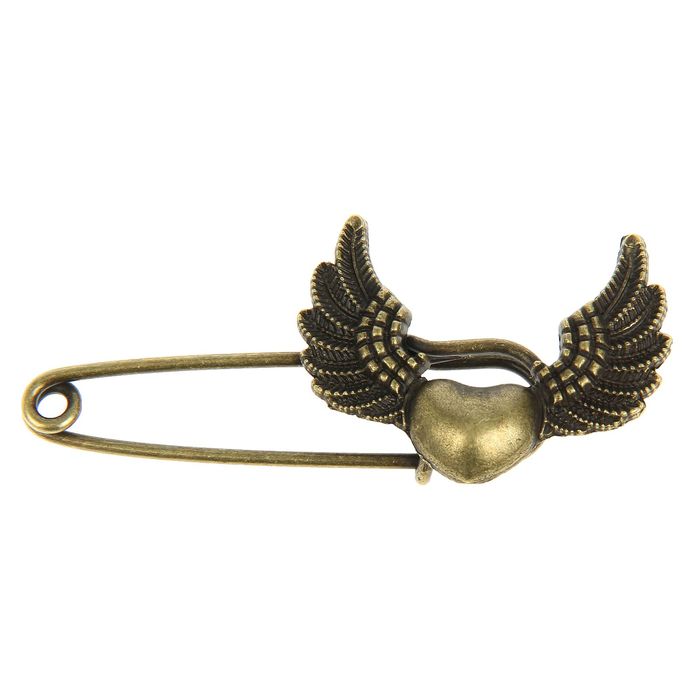 Декор металл для творчества "Булавка сердце с крыльями" под латунь (J-29) 5,5х2,5 см