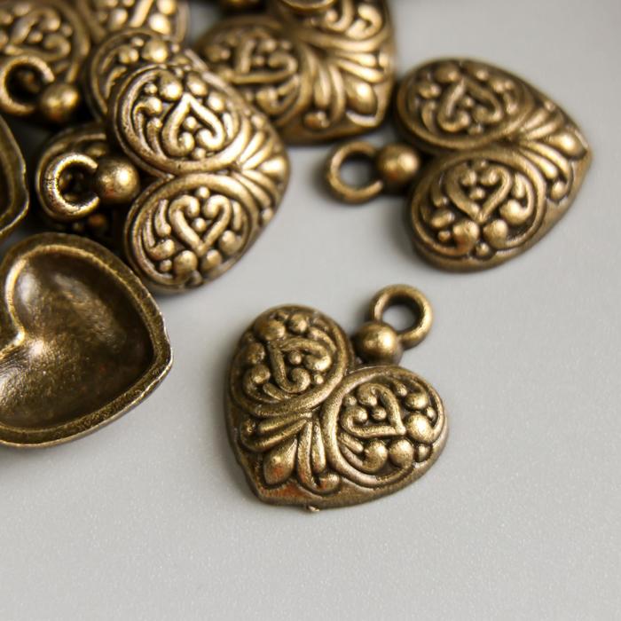 Декор металл для творчества "Сердечко с петелькой" под латунь (Е0418) 1,3х1,5 см