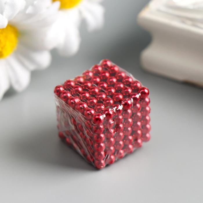 Антистресс магнит "Неокуб" 216 шариков d=0,3 см (малиновый)