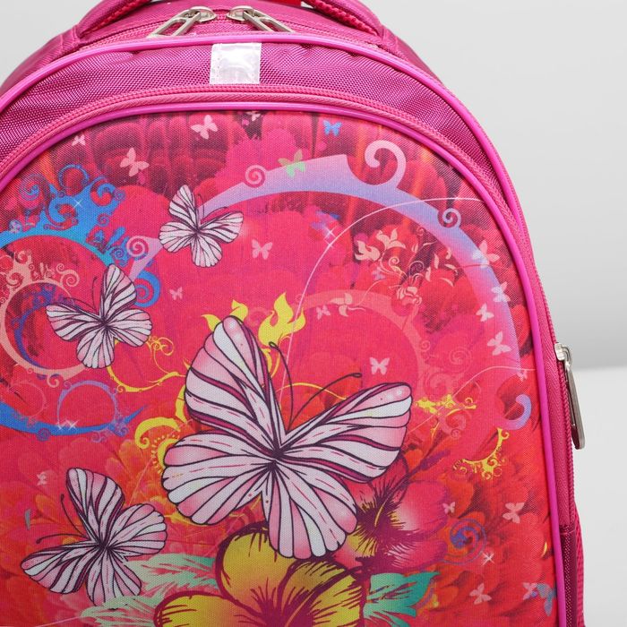 Рюкзак школьный на молнии, светоотражающий, 3 отдела, 2 наружных кармана, цвет розовый