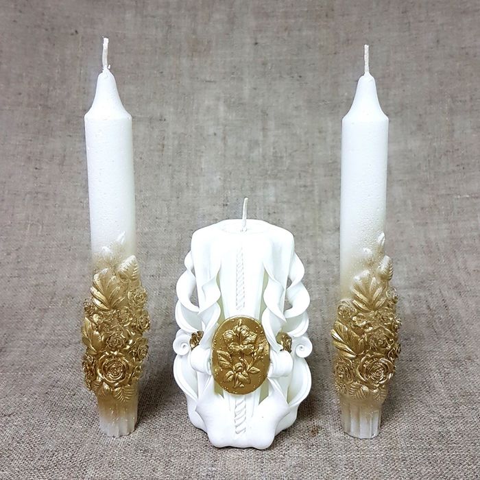 Набор Свадебных свечей " Камея" золотой