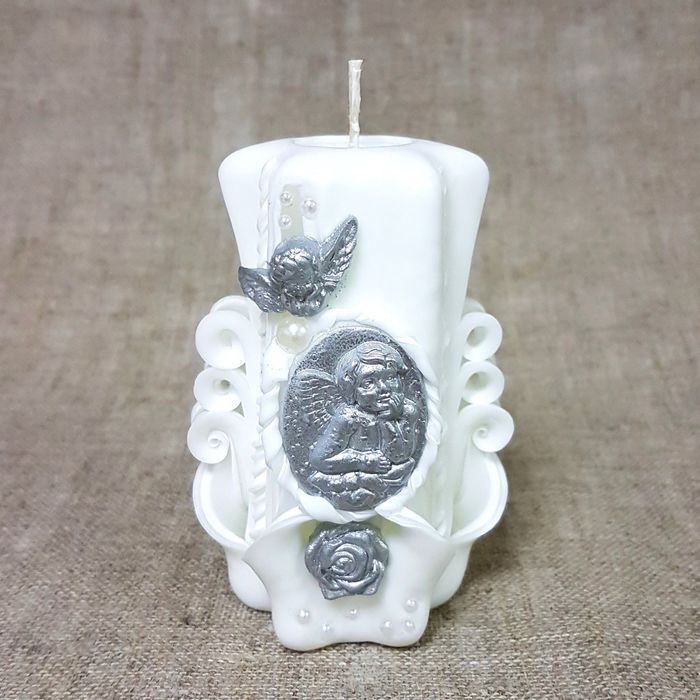 Свеча резная 10-11см "Серебряные ангелочки"