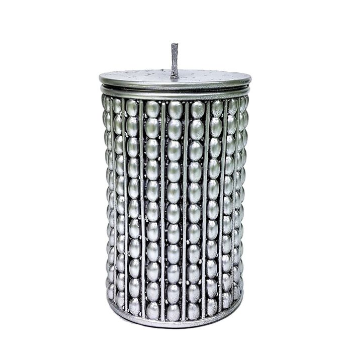 Свеча "Ручная работа" цилиндр "Жемчужный" 70*110 серебро