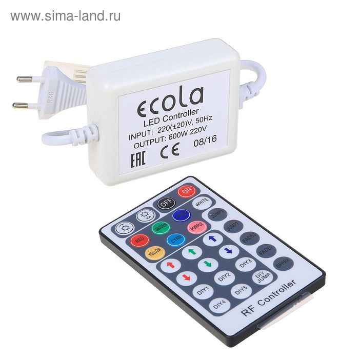 Контроллер Ecola для RGB ленты 14 × 7 мм, IP68, 220 В, 600 Вт, пульт ДУ контроллер ecola для rgb ленты 16 × 8 мм 220 в 200 вт пульт ду