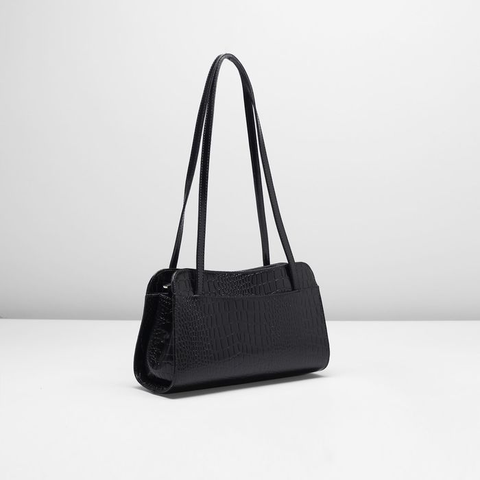 Сумка женская на молнии, 2 отдела с перегородкой, наружный карман, кайман, цвет чёрный