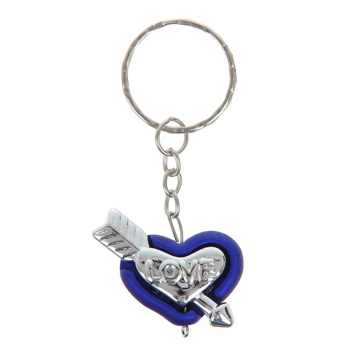 Брелок пластик "Сердечко со стрелой Love" синий с серебром 2,7х3х1,5 см