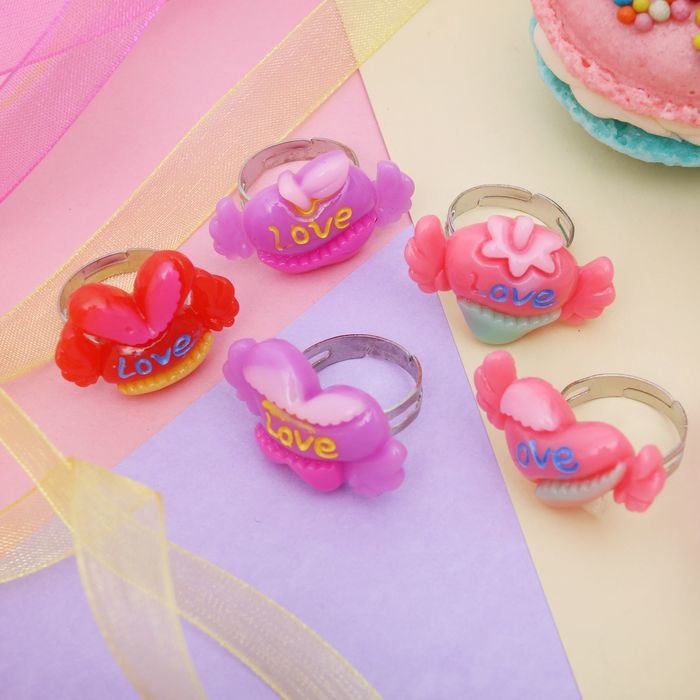 Кольцо детское "Выбражулька" сердечки с крыльями, форма МИКС, цвет МИКС, безразмерное