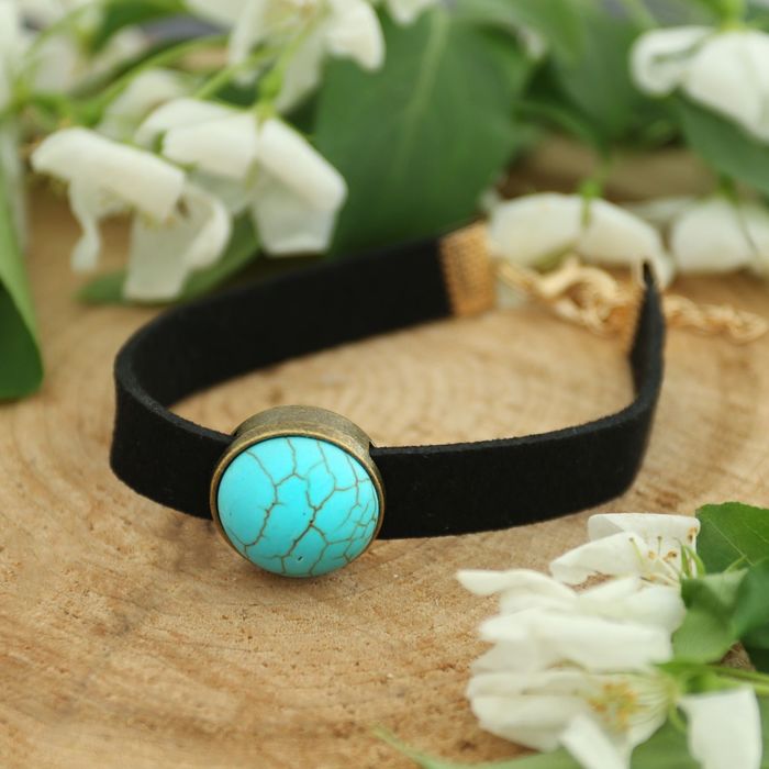 Браслет ассорти "Незнакомка" круг, цвет чёрно-голубой с чернёным золотом