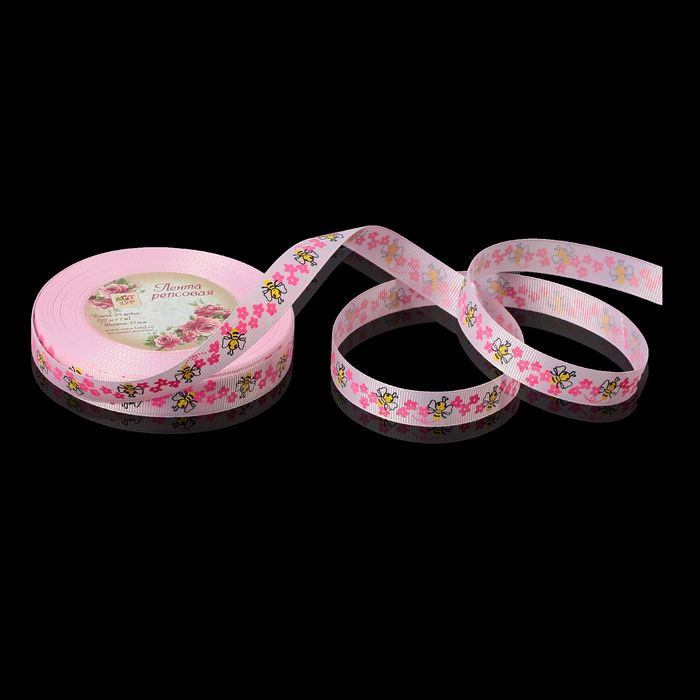 Лента репсовая "Пчёлка", 15мм, 22±1м, цвет светло-розовый