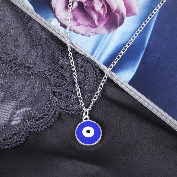 Кулон-оберег "Глазик" круг, цвет сине-белый в серебре, 45см