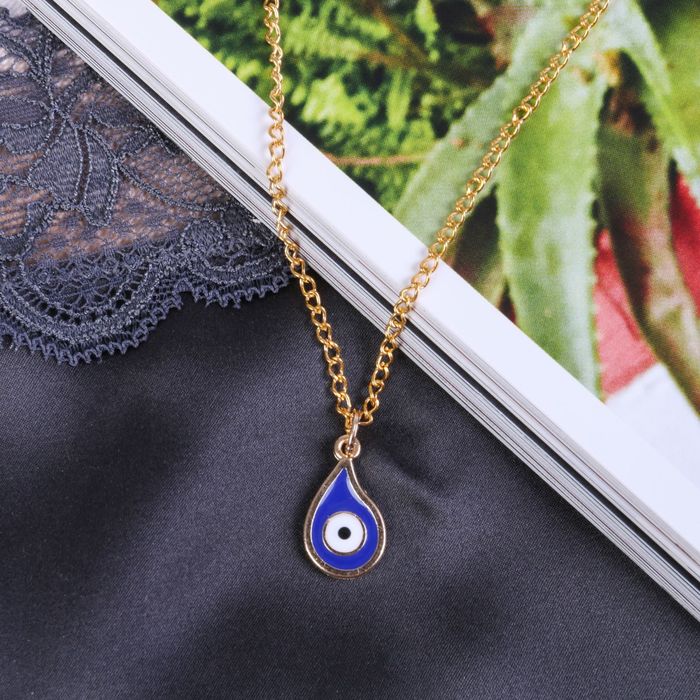 Кулон-оберег "Глазик" капля, цвет сине-белый в золоте, 45см