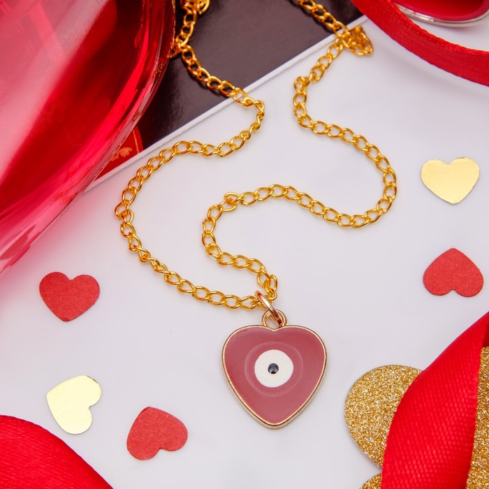 Кулон-оберег "Глазик" сердце, цвет красно-белый в золоте, 45см