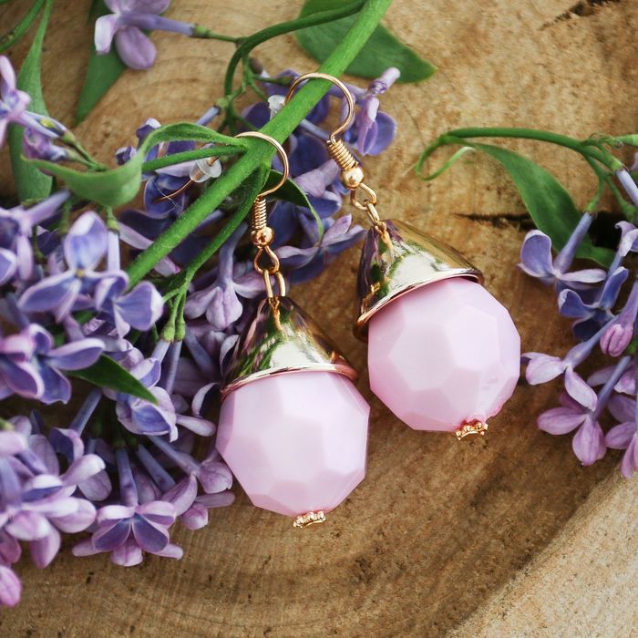 Серьги пластик "Капля" натурель, цвет розовый в золоте