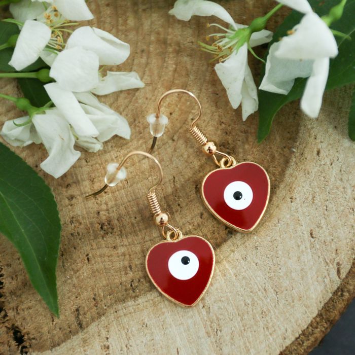 Серьги эмаль "Оберег" сердце, цвет красно-белый в золоте
