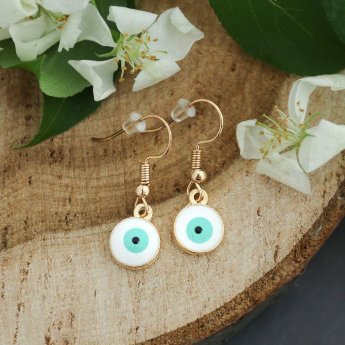 Серьги эмаль "Оберег" круг, цвет бело-голубой в золоте