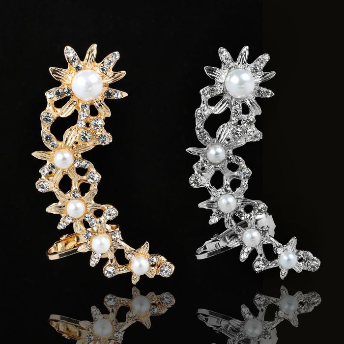 Серьга "Каффа" цветы с жемчужинами, цвет МИКС