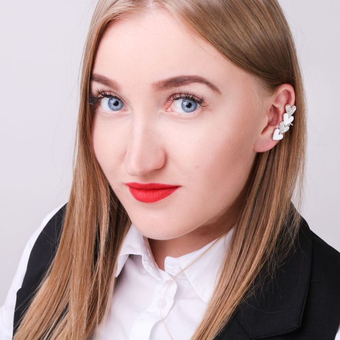 Серьга "Каффа" сердечки, цвет белый в серебре