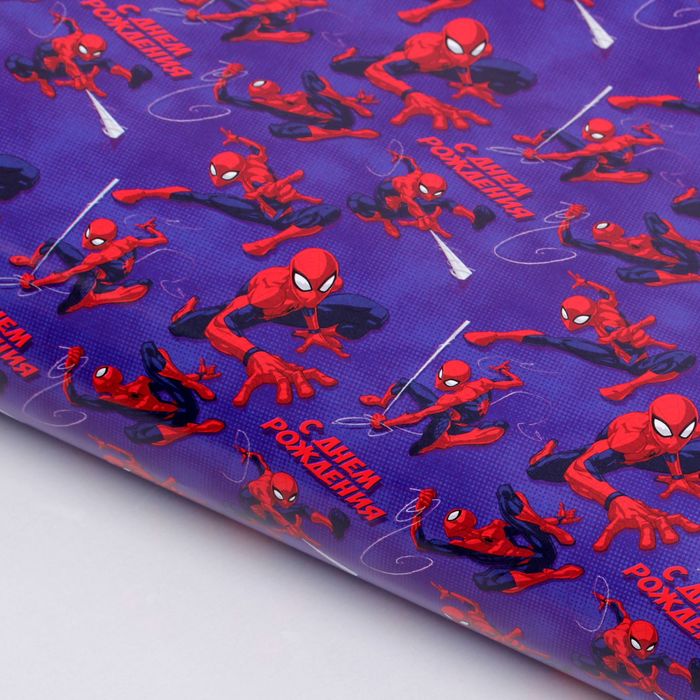 Бумага упаковочная глянцевая "С Днем Рождения", 70х100 см, Человек-паук