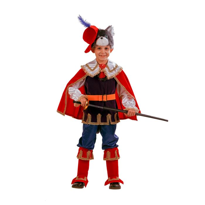 Карнавальный костюм "Кот в сапогах", бархат, парча, р-р 34, рост 128 см