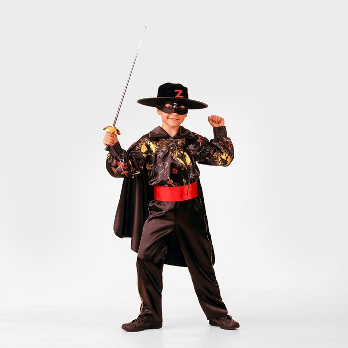 Детский карнавальный костюм «Зорро сказочный» с принтом, сатин, размер 30
