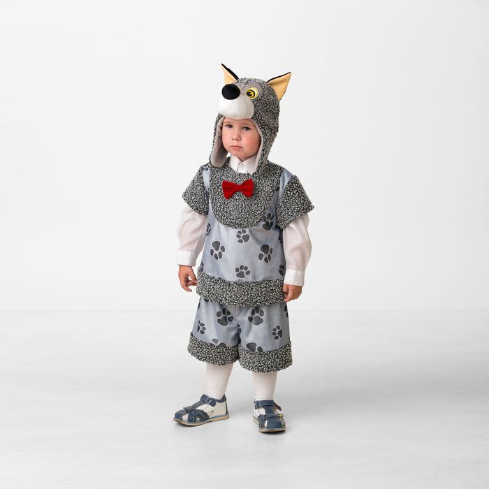 Карнавальный костюм "Волчонок Кирюшка", шапка-маска, жилет, шорты, р-р 28, рост 110 см