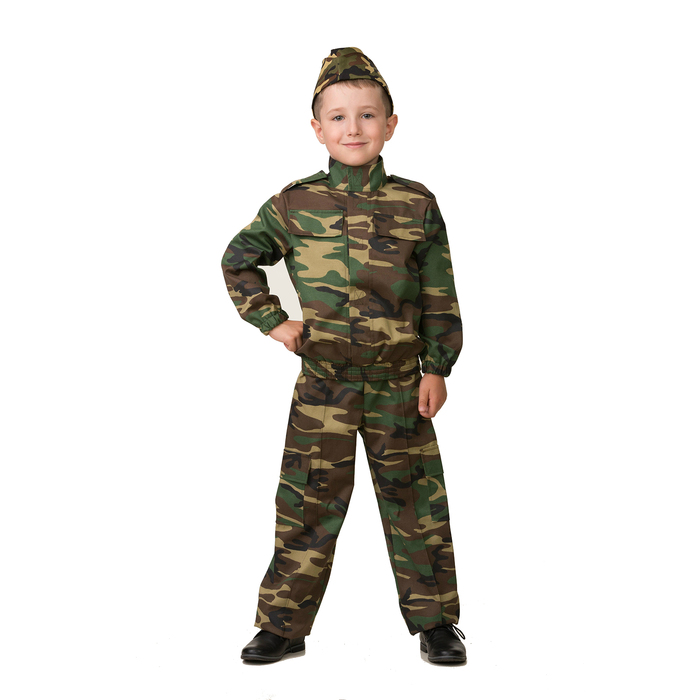 Карнавальный костюм "Разведчик", куртка, брюки, пилотка, р-р 32, рост 122 см