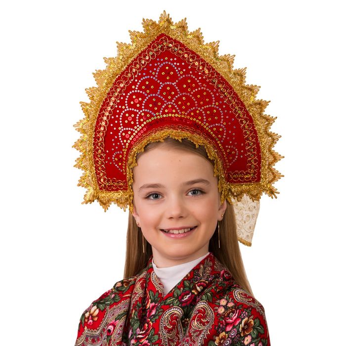 Кокошник детский "Сказка" на резинке, с лентами