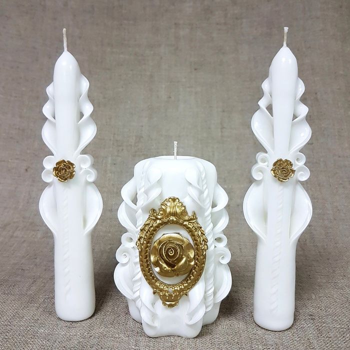 Набор Свадебных резных свечей " Золотая роза" №1
