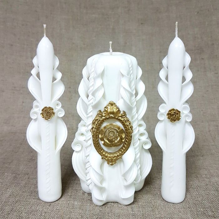 Набор Свадебных резных свечей " Золотая роза" №2